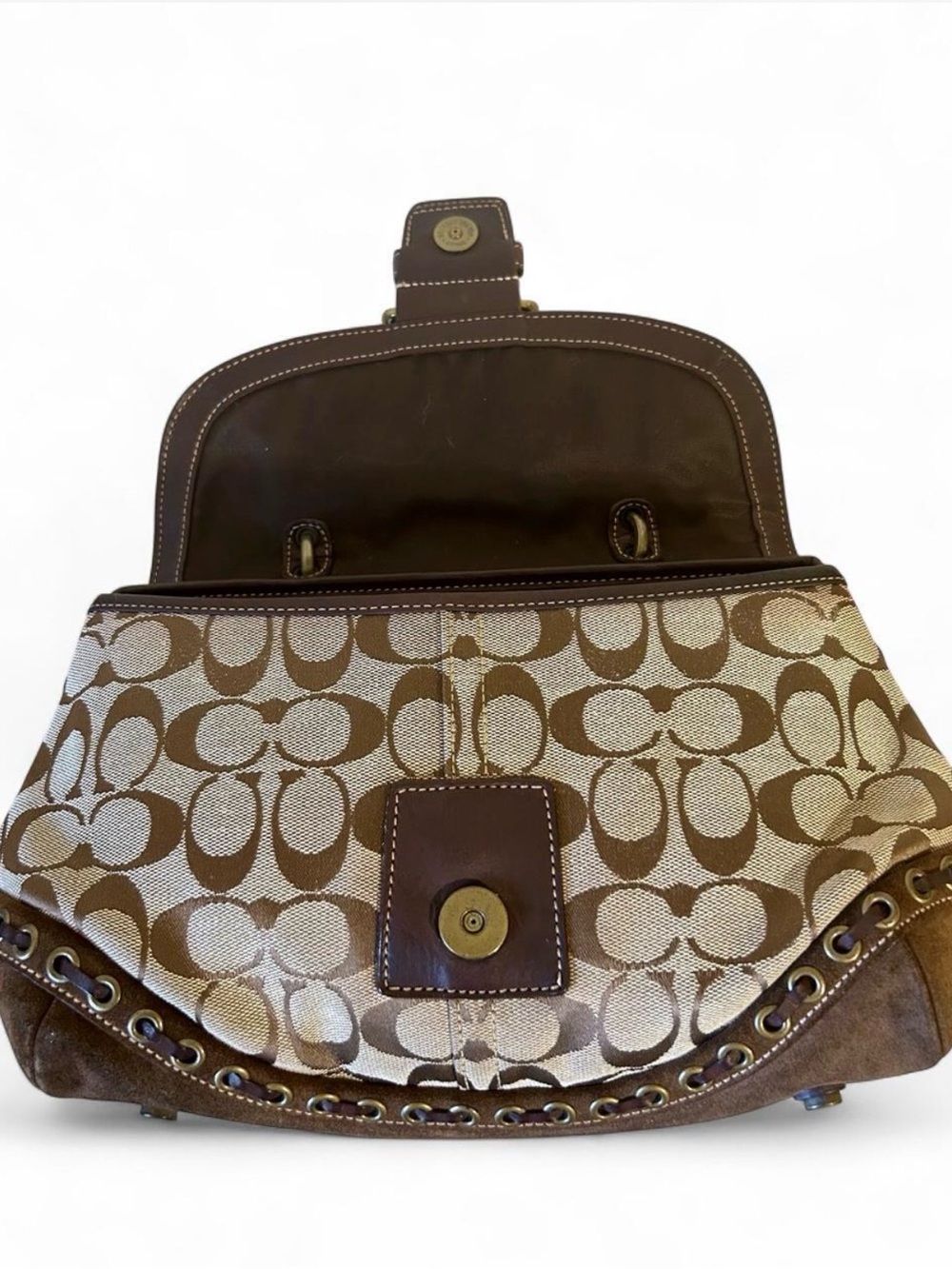 Coach Soho Shoulder Bag with Studs Suede Leather Jacquard and Bow 2004 7059 - Picture 8 of 8